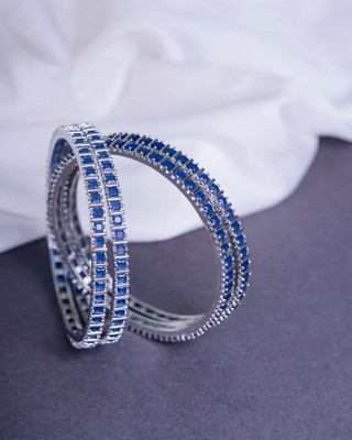 Opal Touch Brass Cubic Zirconia Rhodium Bangle Set(Pack of 4)
