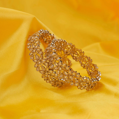 Opal Touch Brass Cubic Zirconia Gold-plated Bangle Set(Pack of 2)