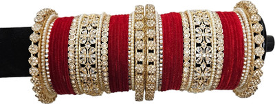 TBK Brass Pearl, Cubic Zirconia, Zircon Gold-plated Bangle Set(Pack of 10)