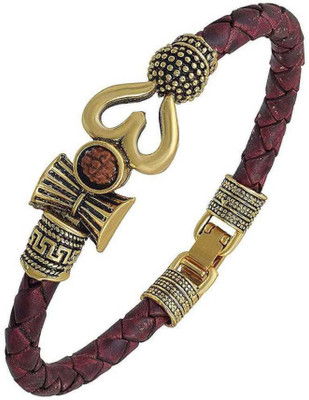 White Chimes Leather Garnet Gold-plated Kada