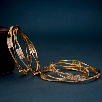 Opal Touch Brass Cubic Zirconia Gold-plated Bangle Set(Pack of 4)