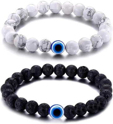 SUKHAD Evil Eye Beads, Agate, Crystal, Jade, Quartz Sterling Silver Bracelet(Pack of 2)