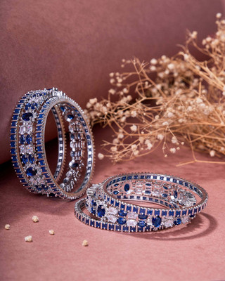 Opal Touch Brass Cubic Zirconia Rhodium Bangle Set(Pack of 6)