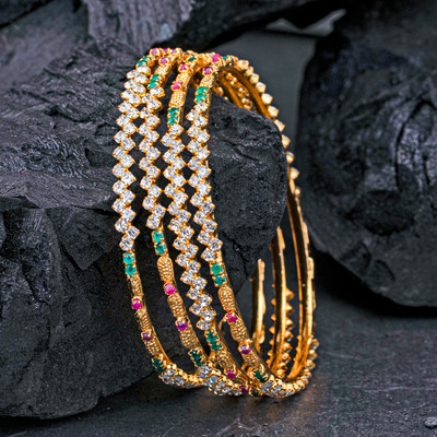 Sukkhi Alloy Cubic Zirconia Gold-plated Bangle Set(Pack of 4)