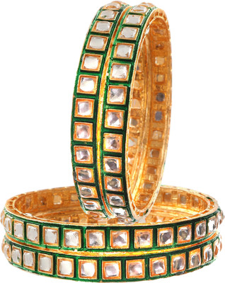 Jewar Mandi Brass Cubic Zirconia Gold-plated Bangle Set(Pack of 4)