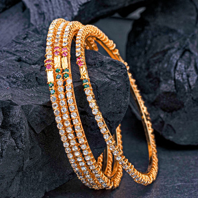 Sukkhi Alloy Cubic Zirconia Gold-plated Bangle Set(Pack of 4)