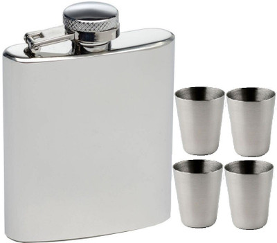 Dynore Hip flask 7 oz with 4 shot glasses 5 - Piece Bar Set(Stainless Steel)