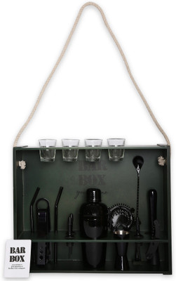 bar box Bartender Kit 19 Pcs | Mini Bar Set with Wood Stand | Home Bar Accessories and Cocktail Shaker Set for Drink Mixing 19 - Piece Bar Set(Steel)