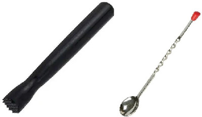 Dynore Stainless Steel Bar Spoon/ Stirrer with red tip & Muddler 2 - Piece Bar Set(Stainless Steel)