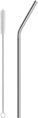 HUNCHA 1 Straw Brush With 1 Bent Straw Reusable, Perfect for Cocktail(Silver)