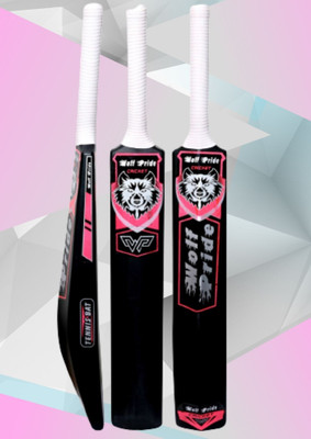WOLF PRIDE Pink Sticker White Grip Black Plastic Cricket Bat Size 8 for All Age-N PVC/Plastic Cricket  Bat For 15+ Yrs(800 g)