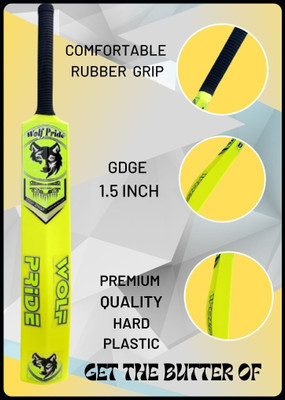 WOLF PRIDE Wild Yellow Sticker Black Grip Lemon Plastic Cricket Bat_B121 PVC/Plastic Cricket  Bat For 15+ Yrs(800 g)