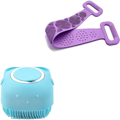 HM EVOTEK Combo Silicone Soft Cleaning Body Brush With Shampoo Dispenser & Bath Belt K3(Multicolor)