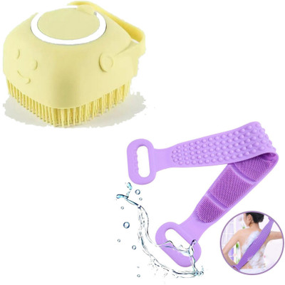 HM EVOTEK Combo of 2-in-1 Body Massage Brush with Soap Dispenser, Body Back Scrubber K1(Multicolor)
