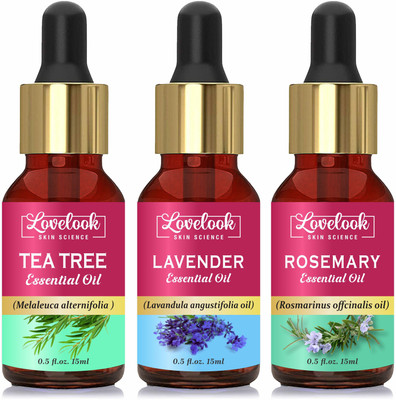 Lovelook Tea Tree, Lavender and Rosemary Essential Oil Combo Pack (15 ml + 15 ml + 15 ml)(90 ml)