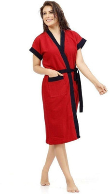 Poorak Navy Belt Red Free Size Bath Robe(1 bathrobe for women, For: Women, Navy Belt Red)