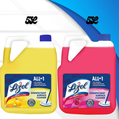 Lizol Floral & Citrus Disinfectant Surface & Floor Cleaner Liquid(Pack of 2) Floral OR Citrus(10 L)