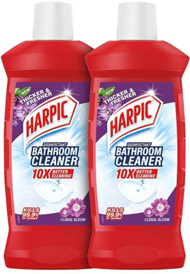 Harpic 1 Litre (Pack of 2) - Floral Bathroom Cleaner Liquid | New Thicker Bathroom Floor Cleaner | Red Harpic Bottle Floral(2 x 1 L)