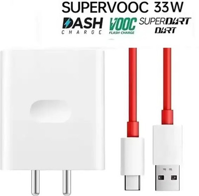 33W/6A Dash Charger /Vooc Charger/Supervooc Adapter with Type C Data Cable 6 A Mobile Charger with Detachable Cable(White, Red)