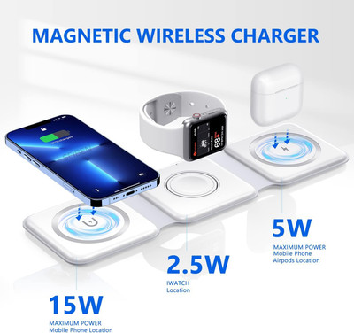 GUG 3 in 1 Wireless Fast Charger Foldable Magnetic Travel Charger Station Charging Pad