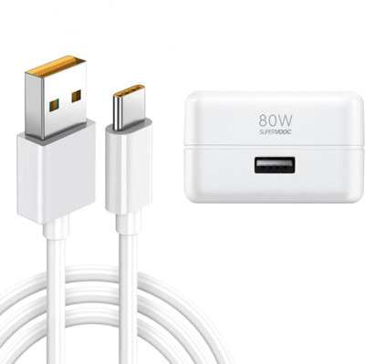 MAK 80 W SuperVOOC 6 A Wall Charger for Mobile with Detachable Cable(Compatible For Realme 11, 11 Pro, 10 Pro+, Narzo 60 Pro & Other Devices, White, Cable Included)