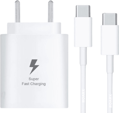 RoarX 25 W PD 3 A Wall Charger for Mobile with Detachable Cable(Black Compatible for Samsung 25w, White Cable, Cable Included)