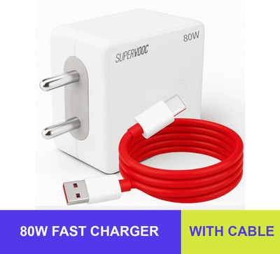 RoarX 80 Watt Supervooc/Dash/Vooc/Super Dart Fast Charger adapter with Type C cable 7 A Mobile Charger with Detachable Cable(White)