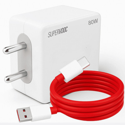 80 Watt Supervooc/Dash/Vooc/Super Dart Fast Charger adapter with Type C cable 7 A Mobile Charger with Detachable Cable(White)