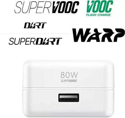 Pandaco 80W SuperFast VOOC Adaptor 6 A Mobile Charger(White)