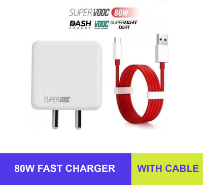 Pandaco 80W Dash 6A Mobile VOOC / DART / Dash Charger with Type C Cable 6 A Mobile Charger with Detachable Cable(White, Red)