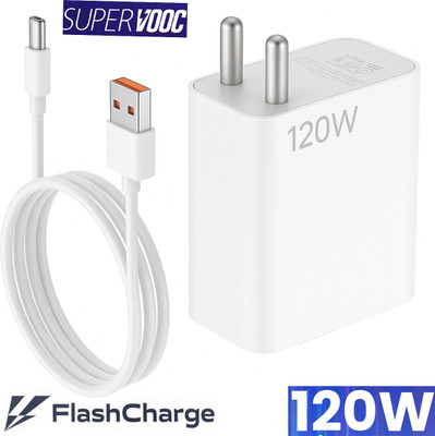 EliteGadgets 120W Supervooc Flash Charger, Dash/Dart Charging Supported 6 A Mobile Charger with Detachable Cable(White)