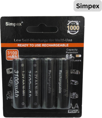 Simpex 3100mAh High Power Ni-Mh AA Ready to Use Rechargeable Battery Pack of 4  Camera Battery Charger(Black)