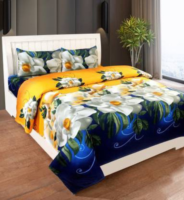 Manish Creation 140 TC Polycotton Double Floral Flat Bedsheet(Pack of 1, Yellow)