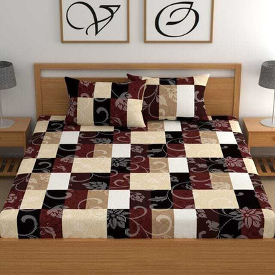 TrueBuy Cotton Double Fitted (Elastic) 270 TC Printed Bedsheet(Pack of 1, Multicolor)