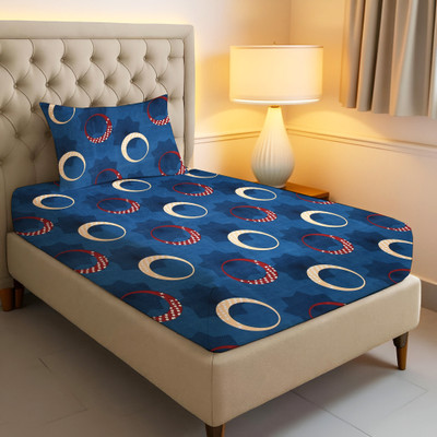Shine Creation 240 TC Microfiber Single Printed Flat Bedsheet(Pack of 1, Navy)