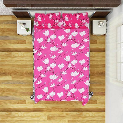 Radhey Textile Microfiber Double Flat 140 TC 3D Printed Bedsheet(Pack of 1, Pink)