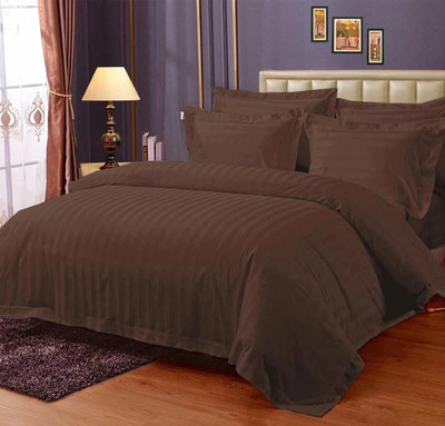 rivek Cotton King Flat 300 TC Striped Bedsheet(Pack of 1, Brown)