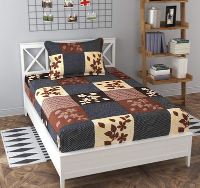 hargunz 140 TC Polycotton Single Printed Flat Bedsheet(Pack of 1, Brown)
