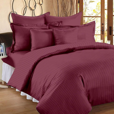 SPSON'S HANDLOOM 140 TC Satin King Striped Flat Bedsheet(Pack of 1, Maroon)