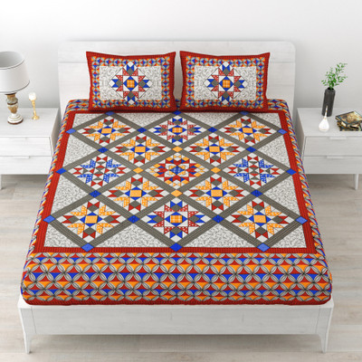 Maa Collection 144 TC Cotton Double Jaipuri Prints Flat Bedsheet(Pack of 1, Red)