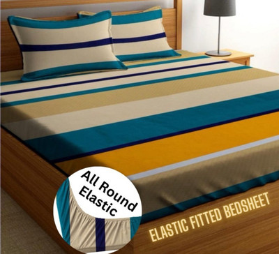 LX LOYREX 250 TC Cotton King Printed Fitted (Elastic) Bedsheet(Pack of 1, YELLOW HG56GHG)