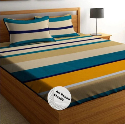 TIRKUTA Cotton Double Fitted (Elastic) 210 TC Printed Bedsheet(Pack of 1, Yellow)