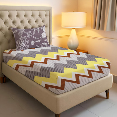 Shine Creation 240 TC Microfiber Single Printed Flat Bedsheet(Pack of 1, Geomatric Pattern with Yellow)