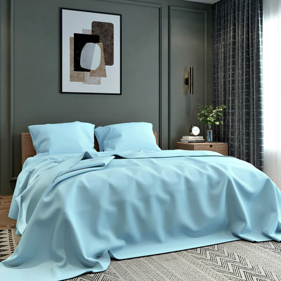 TURIYA 220 TC Microfiber Queen Solid Flat Bedsheet(Pack of 1, Blue)