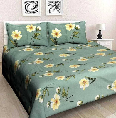 Cotton Double Bedsheet(Pack of 1, Green)