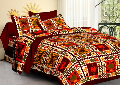 Navkar Creation 141 TC Cotton Queen 3D Printed Flat Bedsheet(Pack of 1, Multicolor)