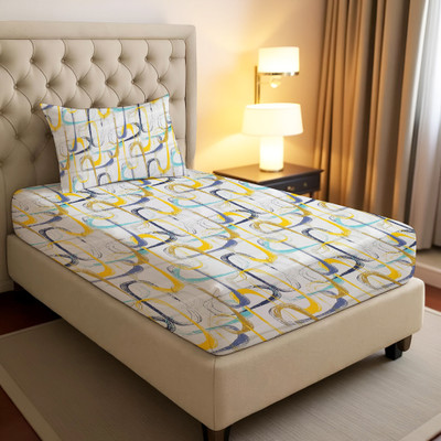 ARDM 210 TC Cotton Single Printed Flat Bedsheet(Pack of 1, Yellow Grey in Pattern)