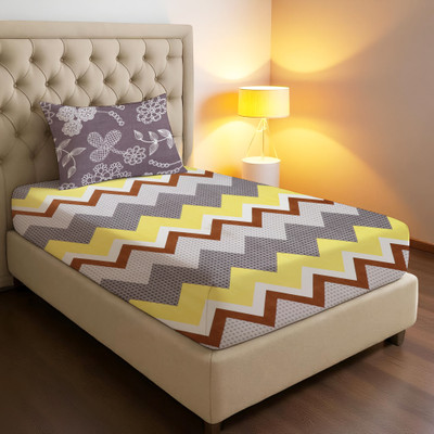kashmya 220 TC Cotton Single Printed Flat Bedsheet(Pack of 1, Geomatric Pattern with Yellow)