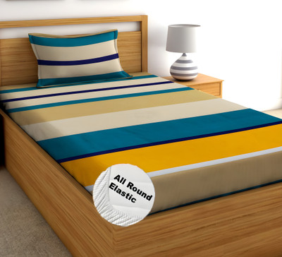 TIRKUTA 200 TC Cotton Single Printed Fitted (Elastic) Bedsheet(Pack of 1, Multicolor)