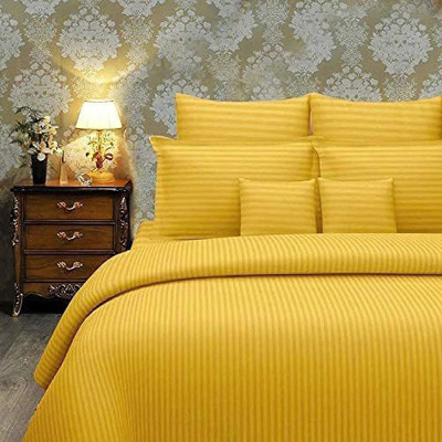 Hardeep Satin Double Flat 300 TC Striped Bedsheet(Pack of 1, Yellow)